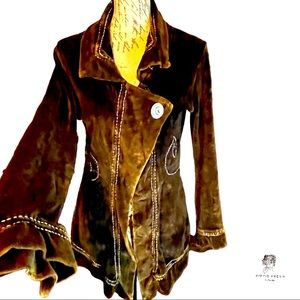 Rising International Brown Embroidery Velvet Flare Sleeve Jacket Size L